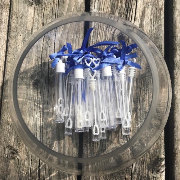 Heart Bubble Wands with Periwinkle Blue Ribbons - Picture 2 of 4